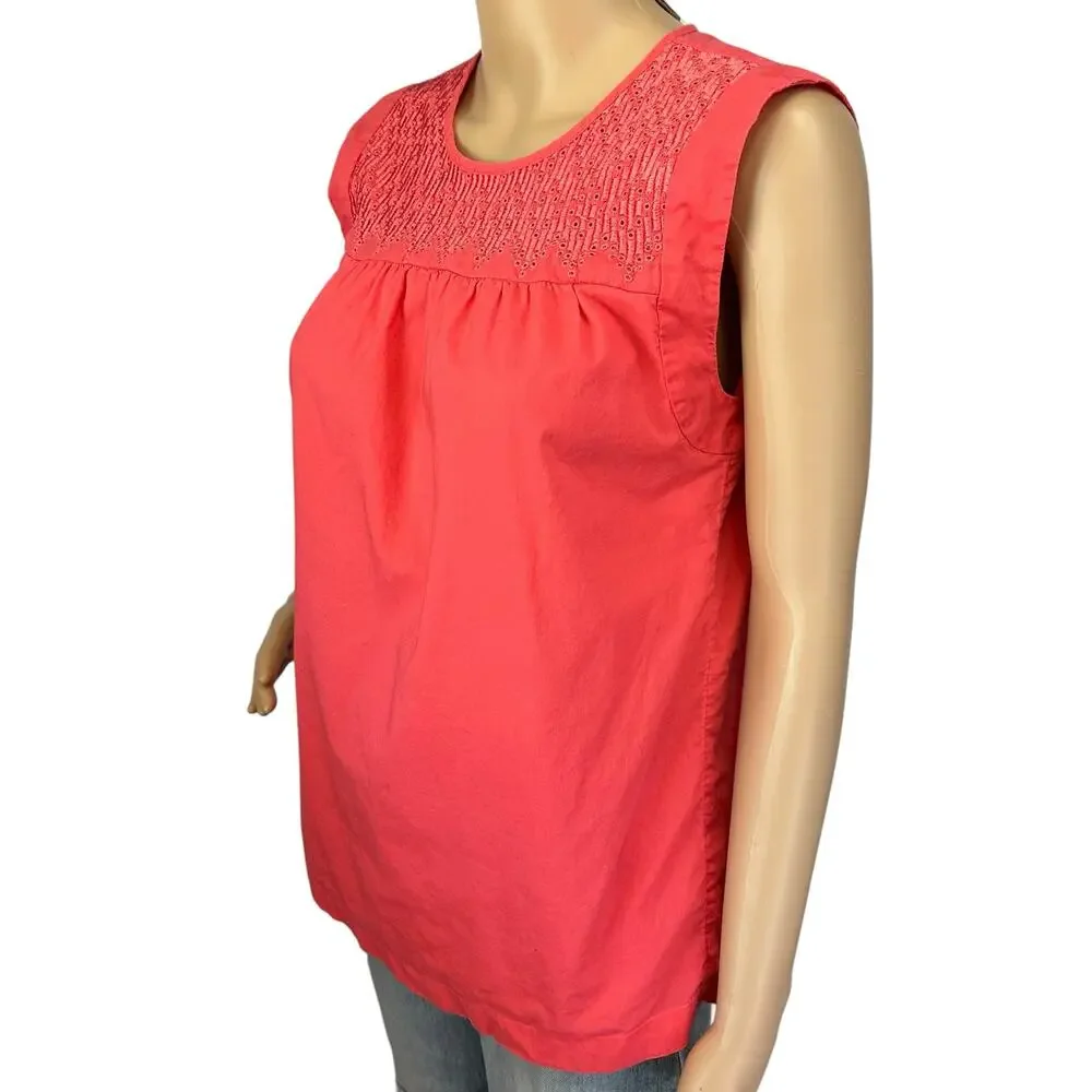J. Crew Embroidered Windowpane Tank Top Coral Pink C5016 Size 2